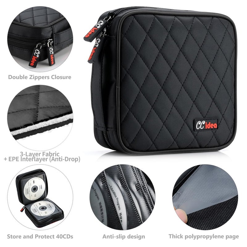 CCidea 40 Capacity CD/DVD Case Holder Portable Wallet Disc Storage Binder for Car, Home,Travel Carrying Organizer (Black) Specials - Image 4