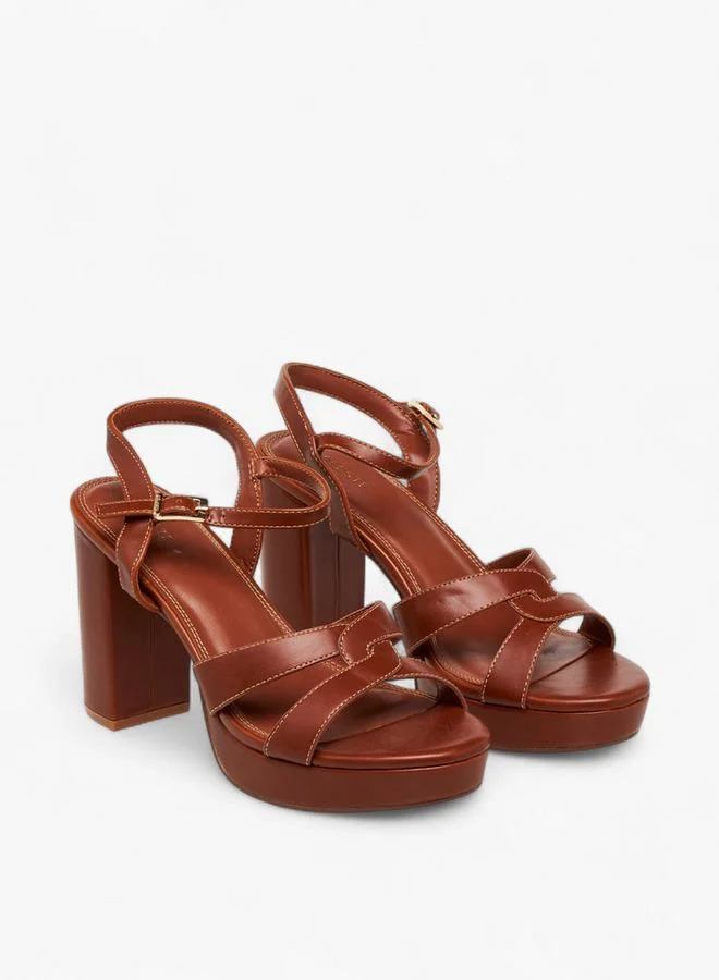 Women's Strappy Sandals with Buckle Closure and Block Heels