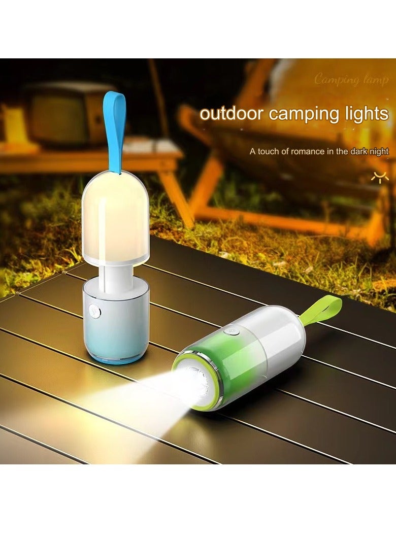 Generic Flashlight hanging camping outdoor Rechargeable Built In Battery indoor ABS Camping Led water proof camping lamp sos light,warm glow light (Green)  - Image 2
