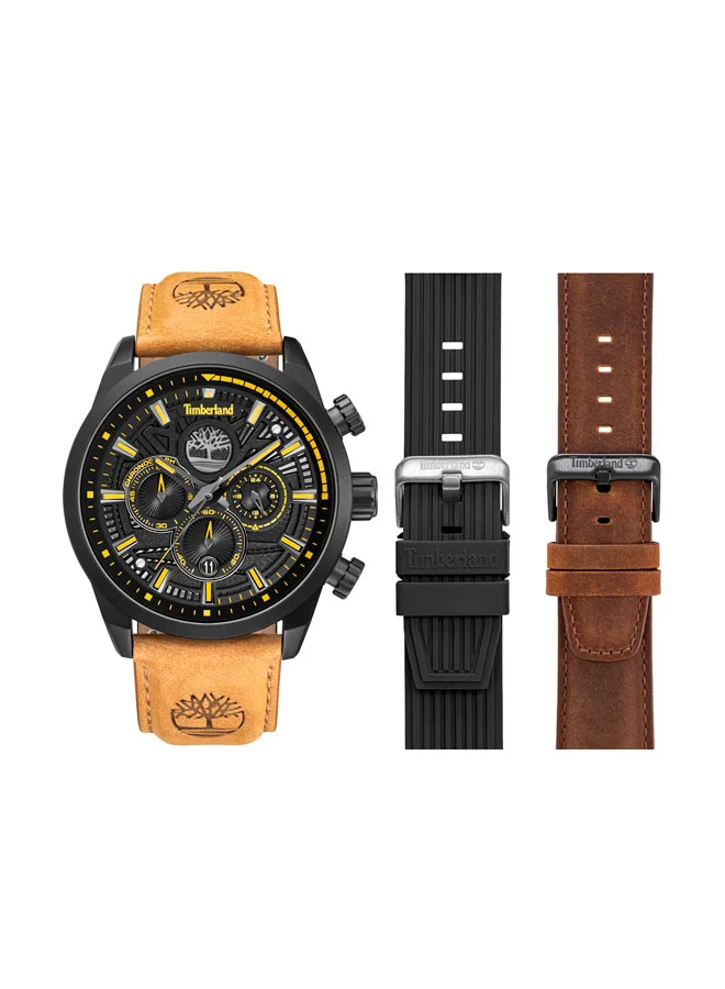 Henniker II Black Dial 3 Interchangeable Straps Multifunction Watch for Men, 46mm