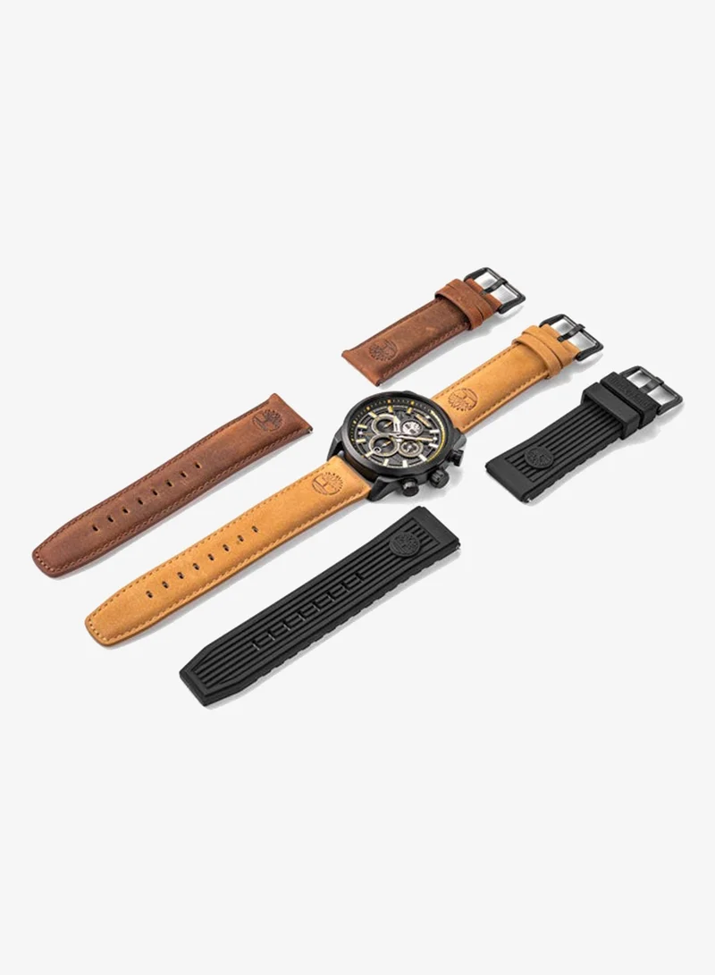Timberland Tan/Black/Brown Men's Henniker II Black Dial 3 Interchangeable Straps Multifunction Watch for Men, 46mm for Men | Best Price UAE