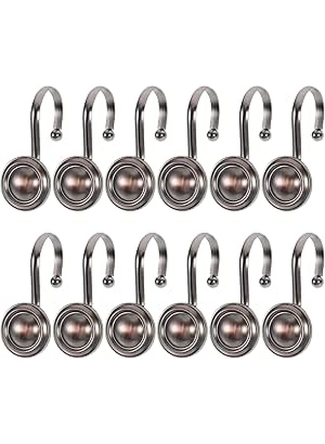 Antique Bronze Shower Curtain Hooks 12pcs Round Zinc Alloy Decorative Bathroom Rod Accessories - Image 1