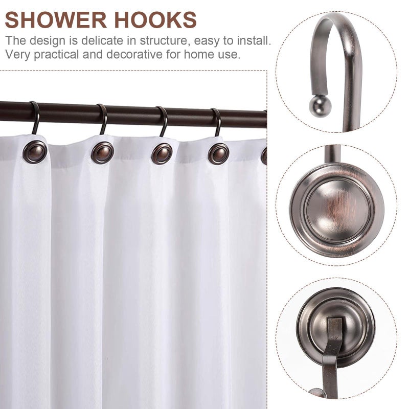 Antique Bronze Shower Curtain Hooks 12pcs Round Zinc Alloy Decorative Bathroom Rod Accessories - Image 4