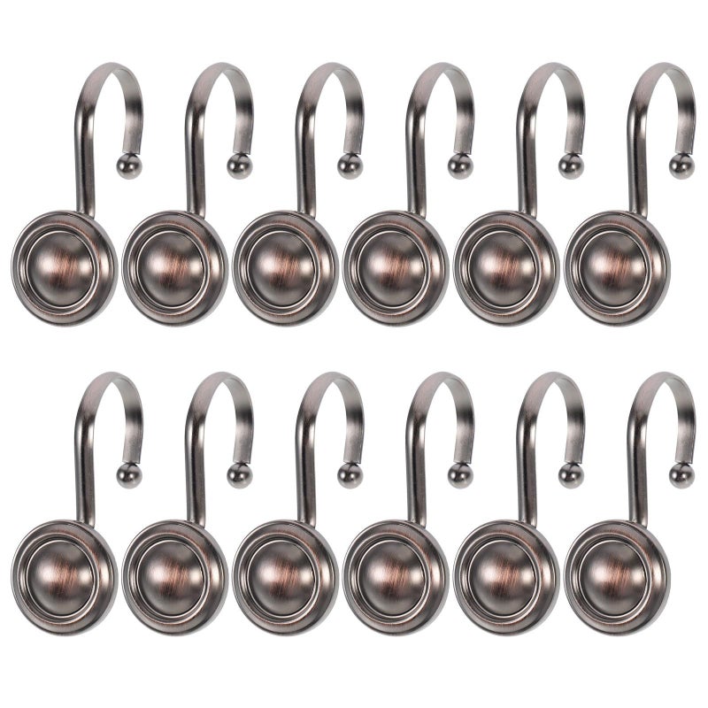 Antique Bronze Shower Curtain Hooks 12pcs Round Zinc Alloy Decorative Bathroom Rod Accessories - Image 2