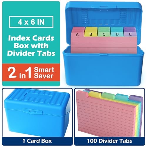 Olivo 4x6 Index Card Holder Box with 100 Cards Dividers Tabs 4"x 6", Blue - Image 2