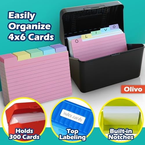 Olivo 4x6 Index Card Holder Box with 100 Cards Dividers Tabs 4"x 6", Blue - Image 3
