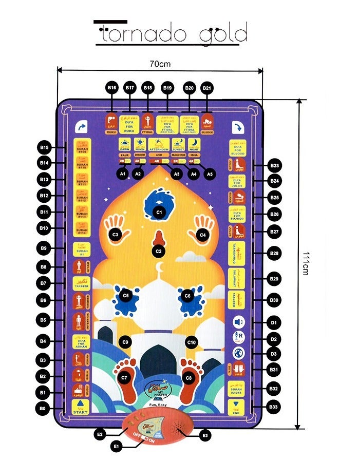 تورنيدو جولد سجادة صلاة إلكترونية ذكية لتعليم الطفولة المبكرة العربية، لعبة سجادة الموسيقى، قابلة للطي، تحتوي على 7 لغات - Image 2