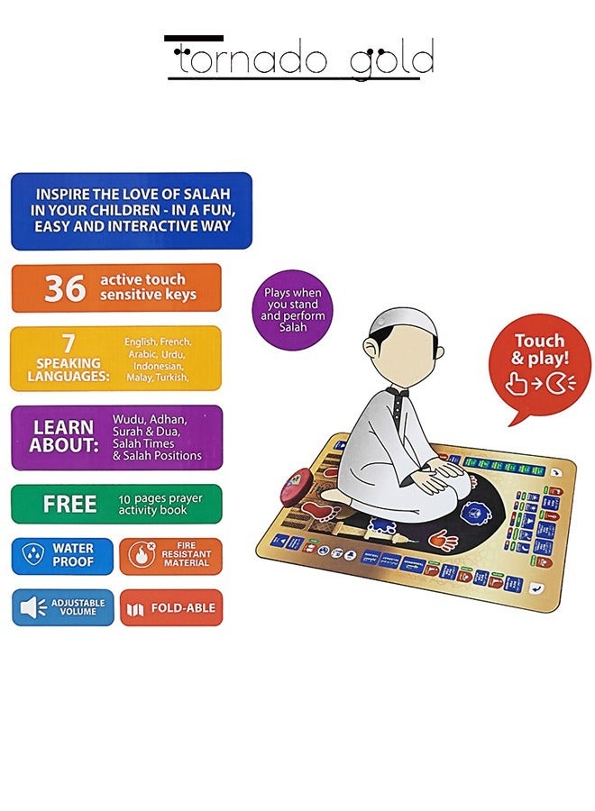تورنيدو جولد سجادة صلاة إلكترونية ذكية لتعليم الطفولة المبكرة العربية، لعبة سجادة الموسيقى، قابلة للطي، تحتوي على 7 لغات - Image 3