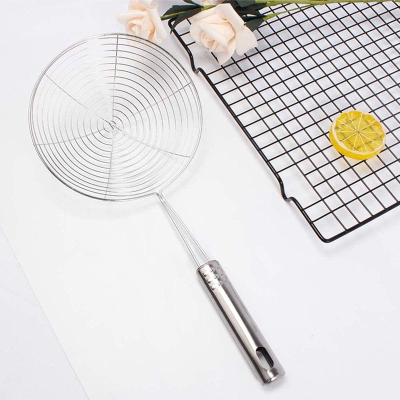 kaqer Puri Strainer Stainless Steel Deep Fry Jhara Mesh Laddle Jharni Wire Skimmer Frying Jhara - Image 2