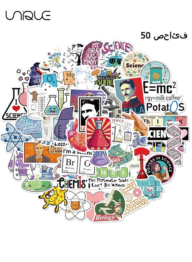 Unique 50 Pcs Physics Chemistry Biology Experiment Stickers，Vinyl Waterproof Stickers for Water Bottles Laptop Phone Computer Guitar, Gifts for Teens, Girls, Fans  - Image 1