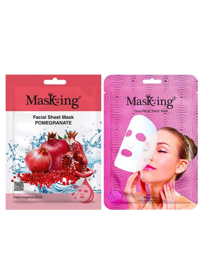 Masking Pomegranate and glow Facial sheet mask for Glowing skin and hydrating, ideal for men and women pack of 2 - Image 1