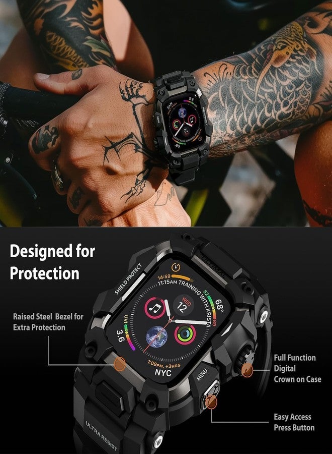 ULTIMAL Rugged Case with Band for Apple Watch 44mm,Compatible with Apple Watch Series SE 3/SE 2/SE Generation/6/5/4, Military Grade Shockproof Bumper Cover for iWatch Tactical Band Men (Black, 44mm) - Image 3