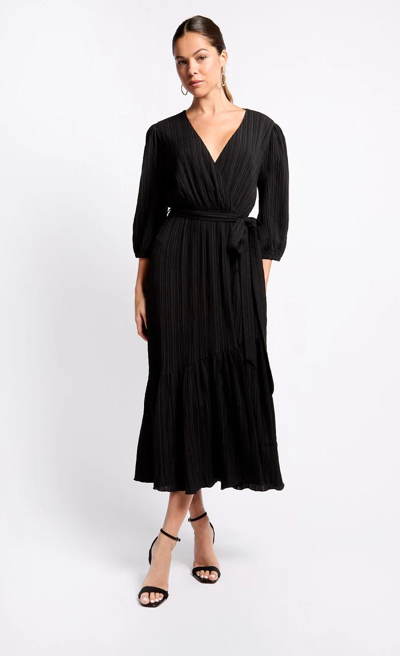 Little Mistress Black Mock Wrap Midaxi Dress