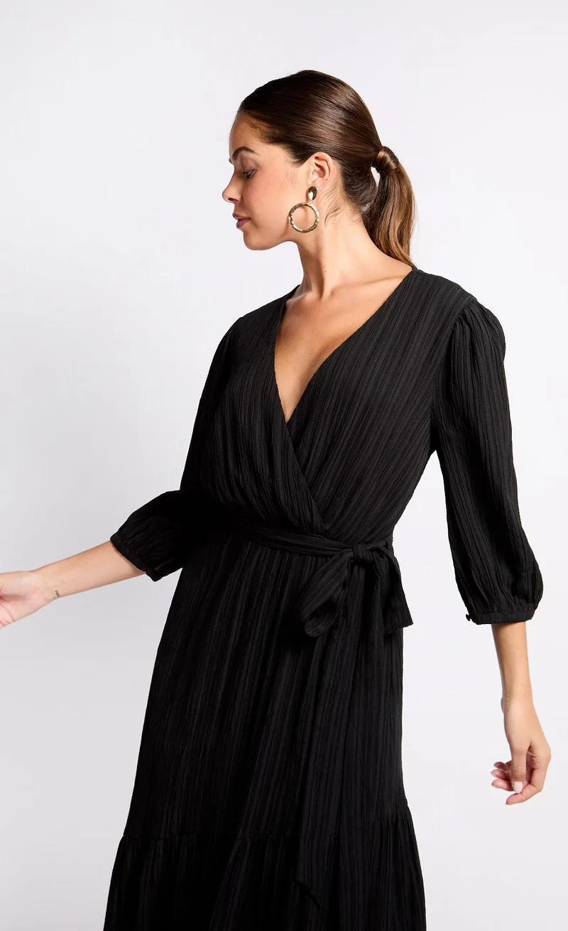 Little Mistress Black Mock Wrap Midaxi Dress
