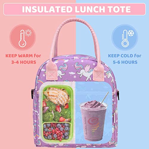 VASCHY Lunch Box Bag for Girls, Insulated Lightweight Lunch Box Tote for Little Girls School Daycare Kindergarten Unicorn - Image 2