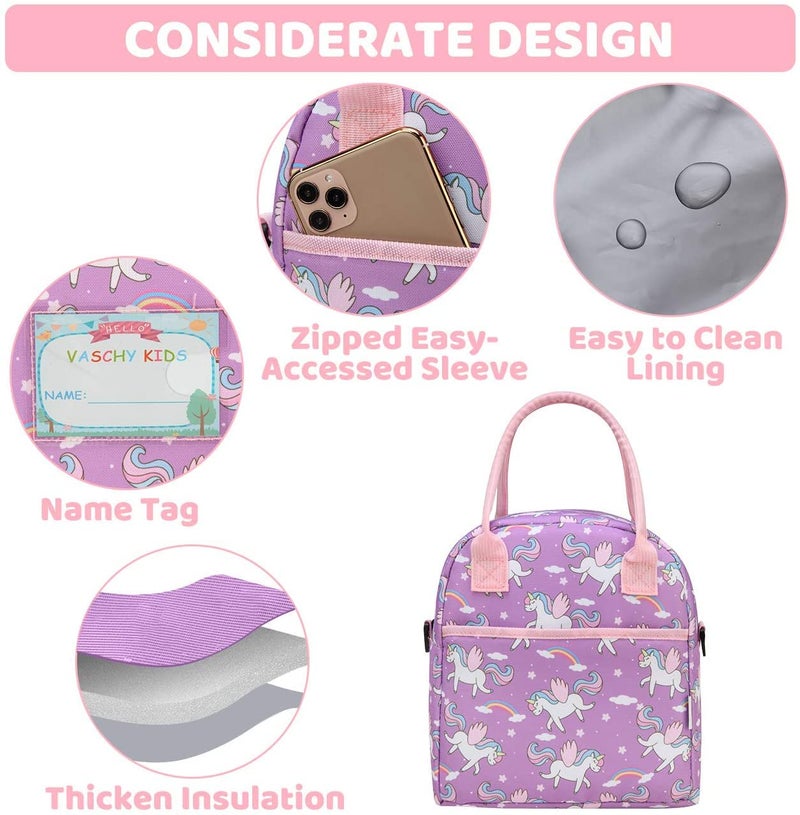 VASCHY Lunch Box Bag for Girls, Insulated Lightweight Lunch Box Tote for Little Girls School Daycare Kindergarten Unicorn - Image 5