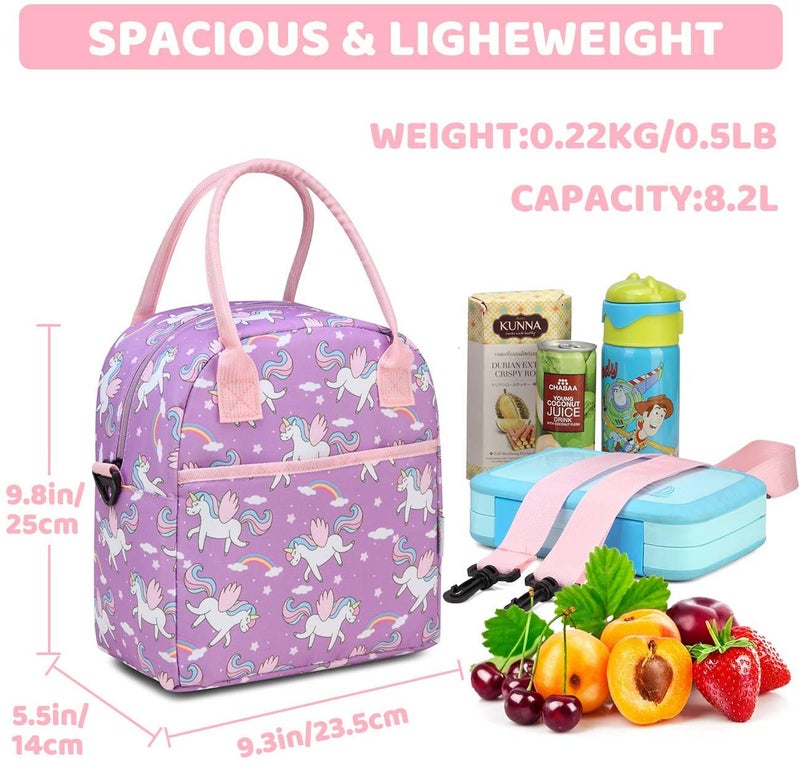 VASCHY Lunch Box Bag for Girls, Insulated Lightweight Lunch Box Tote for Little Girls School Daycare Kindergarten Unicorn - Image 3