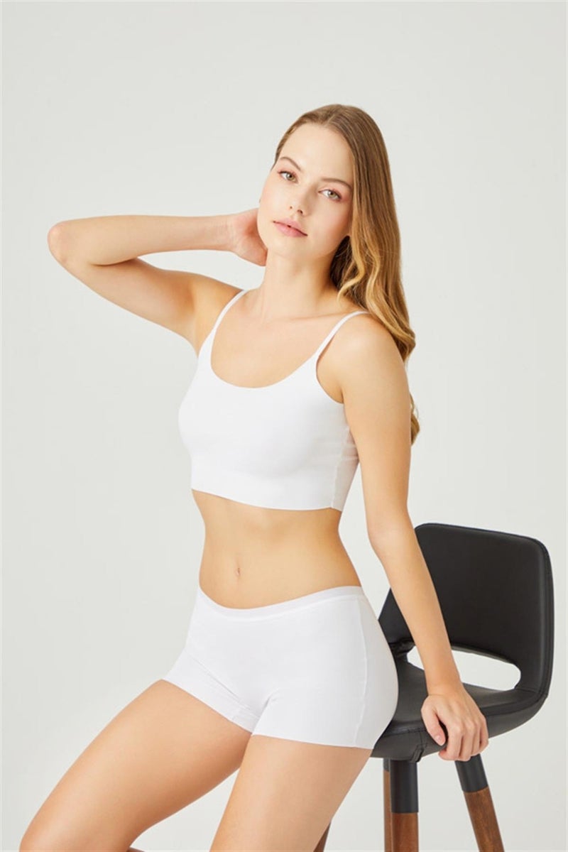White Basic Laser Cut Seamless Women's Boxer Panties