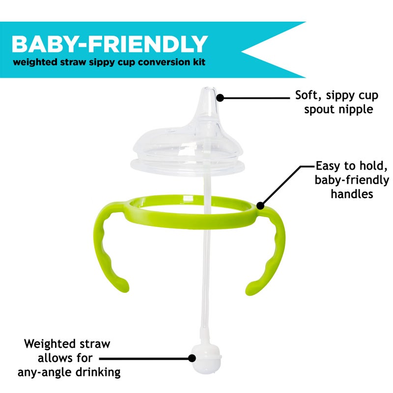 Botabee Soft Spout Transition Sippy Cup Kit for Comotomo Baby Bottles - Botabee Conversion Kit Fits 5 and 8 Ounce Bottle - Sippy Cup Baby Bottle Nipple with Weighted Straw & Bottle Handles (Pack of 2, Green) - Image 3