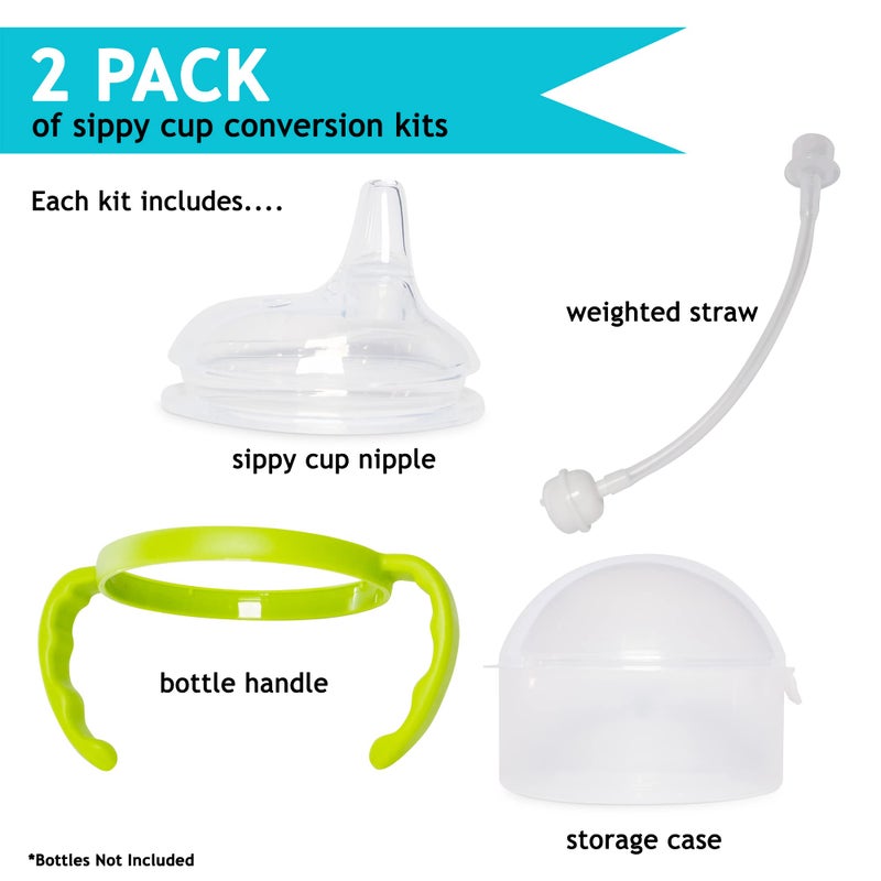Botabee Soft Spout Transition Sippy Cup Kit for Comotomo Baby Bottles - Botabee Conversion Kit Fits 5 and 8 Ounce Bottle - Sippy Cup Baby Bottle Nipple with Weighted Straw & Bottle Handles (Pack of 2, Green) - Image 2