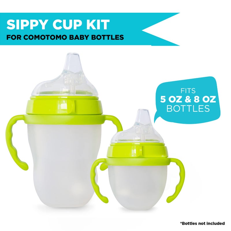Botabee Soft Spout Transition Sippy Cup Kit for Comotomo Baby Bottles - Botabee Conversion Kit Fits 5 and 8 Ounce Bottle - Sippy Cup Baby Bottle Nipple with Weighted Straw & Bottle Handles (Pack of 2, Green) - Image 4