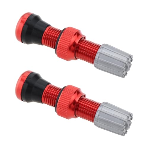 Micro Traders صمامات هواء بدون أنبوب 40 مم من مايكرو تريدرز 2 قطعة، صمامات سبائك مع قاعدة دائرية صغيرة الحجم لدراجات الطريق، صمامات بدون أنبوب حمراء (مع الأغطية) - Image 1