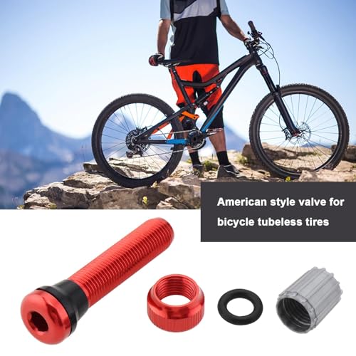 Micro Traders صمامات هواء بدون أنبوب 40 مم من مايكرو تريدرز 2 قطعة، صمامات سبائك مع قاعدة دائرية صغيرة الحجم لدراجات الطريق، صمامات بدون أنبوب حمراء (مع الأغطية) - Image 2