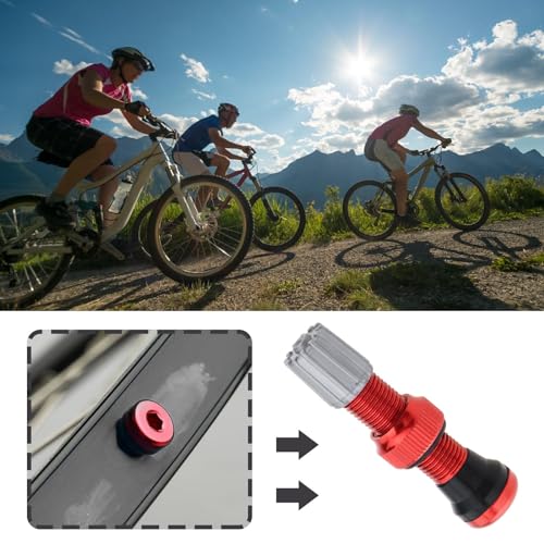 Micro Traders صمامات هواء بدون أنبوب 40 مم من مايكرو تريدرز 2 قطعة، صمامات سبائك مع قاعدة دائرية صغيرة الحجم لدراجات الطريق، صمامات بدون أنبوب حمراء (مع الأغطية) - Image 3