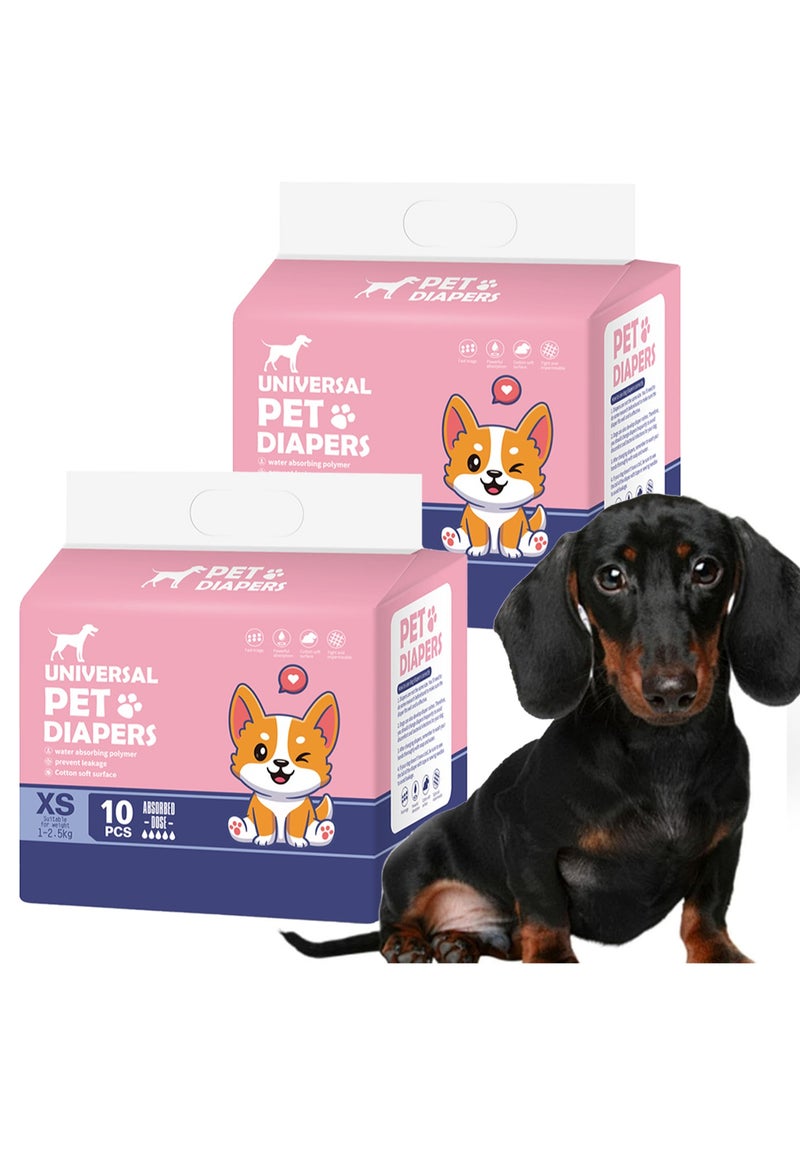 مايل ميلو حفاضات للحيوانات الأليفة للاستعمال مرة واحدة للكلاب، فائقة الامتصاص، ناعمة، تتضمن 20 قطعة للجراء والقطط والكلاب، مقاس 1 - 3 كجم، وردي مقاس XS - Image 1