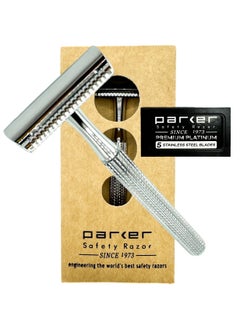 Parker 78R Double Edge Safety Razor with 5 Safety Razor Blades Women  Mens Safety Shaving Razor Reusable Razor Plastic Free  CHROME