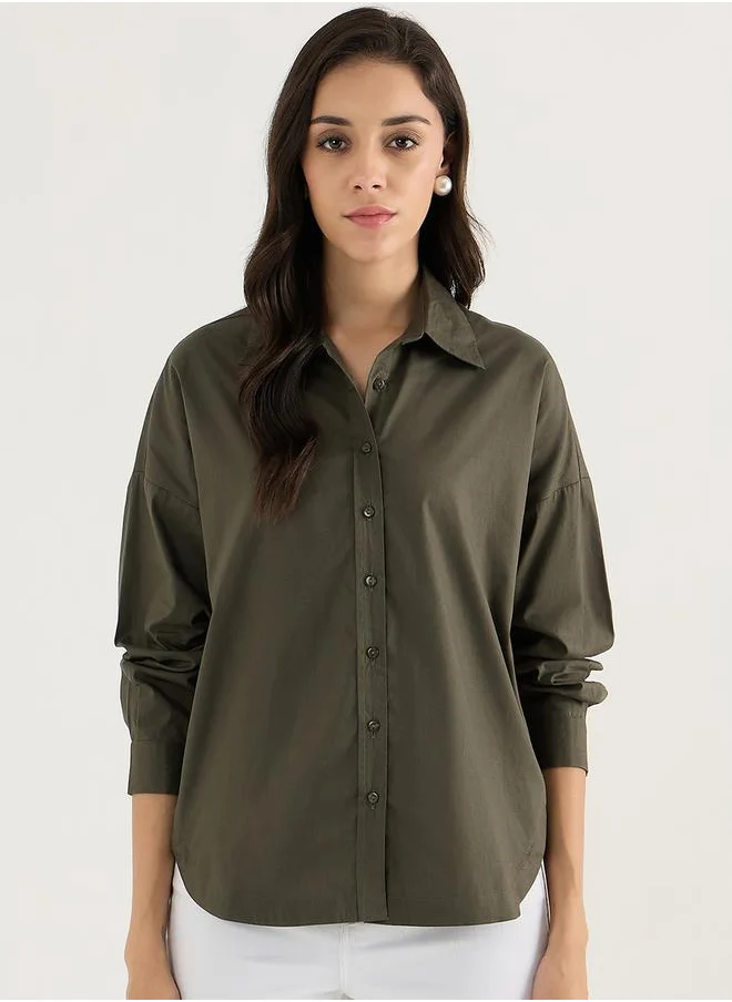 Femmella Solid Oversized Buttoned Spread Collar Shirt by Styli