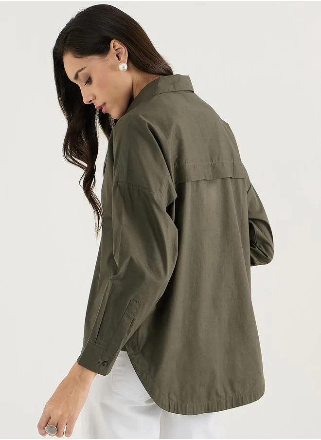 Femmella Solid Oversized Buttoned Spread Collar Shirt by Styli