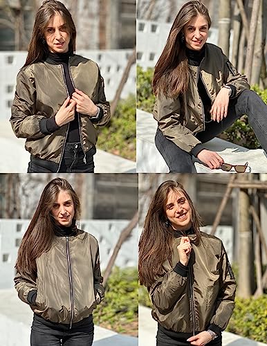 Zeagoo Womens Classic Quilted Jacket Short Bomber Jacket Coat, # Army Green, Large - Image 4