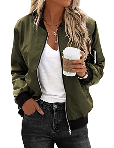Zeagoo Womens Classic Quilted Jacket Short Bomber Jacket Coat, # Army Green, Large - Image 5