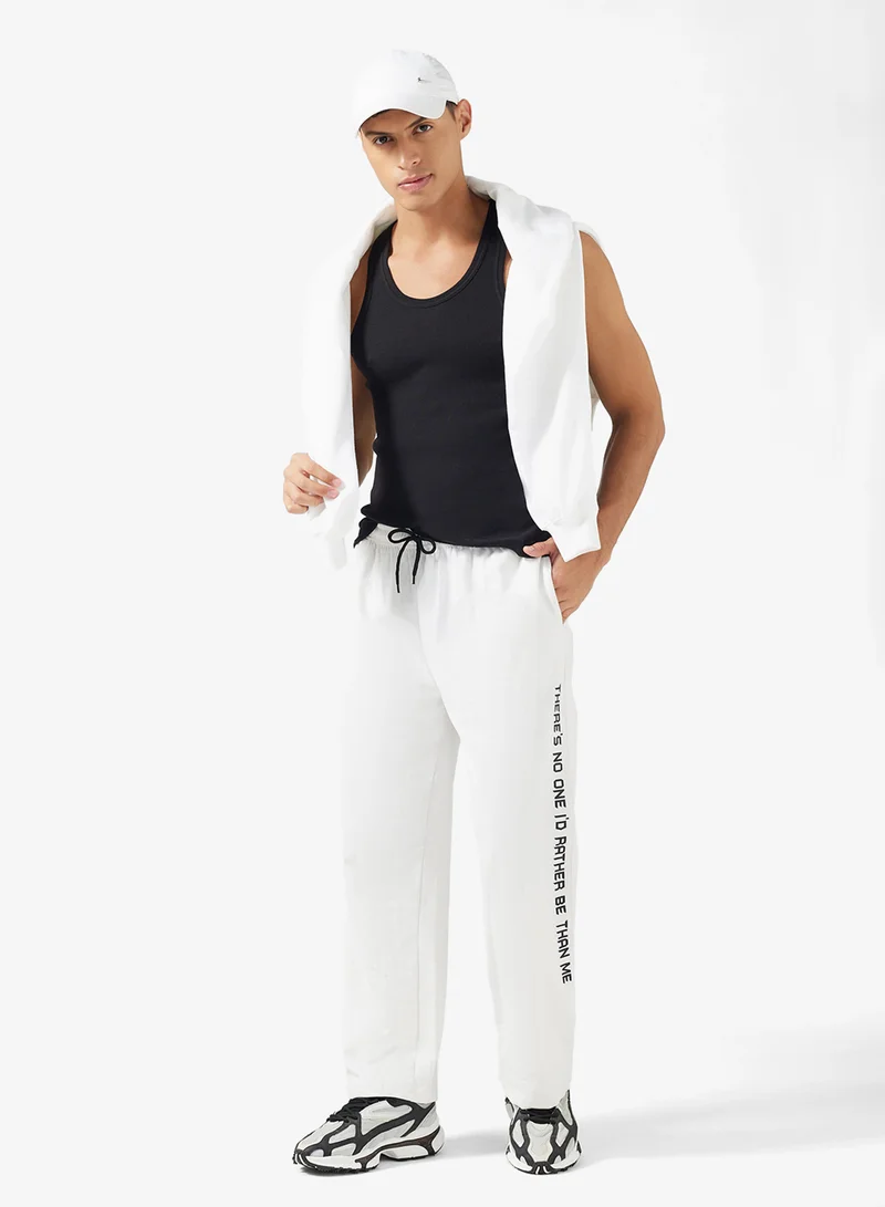 Seventy Five Basics Text Print Open Hem Oversized Joggers