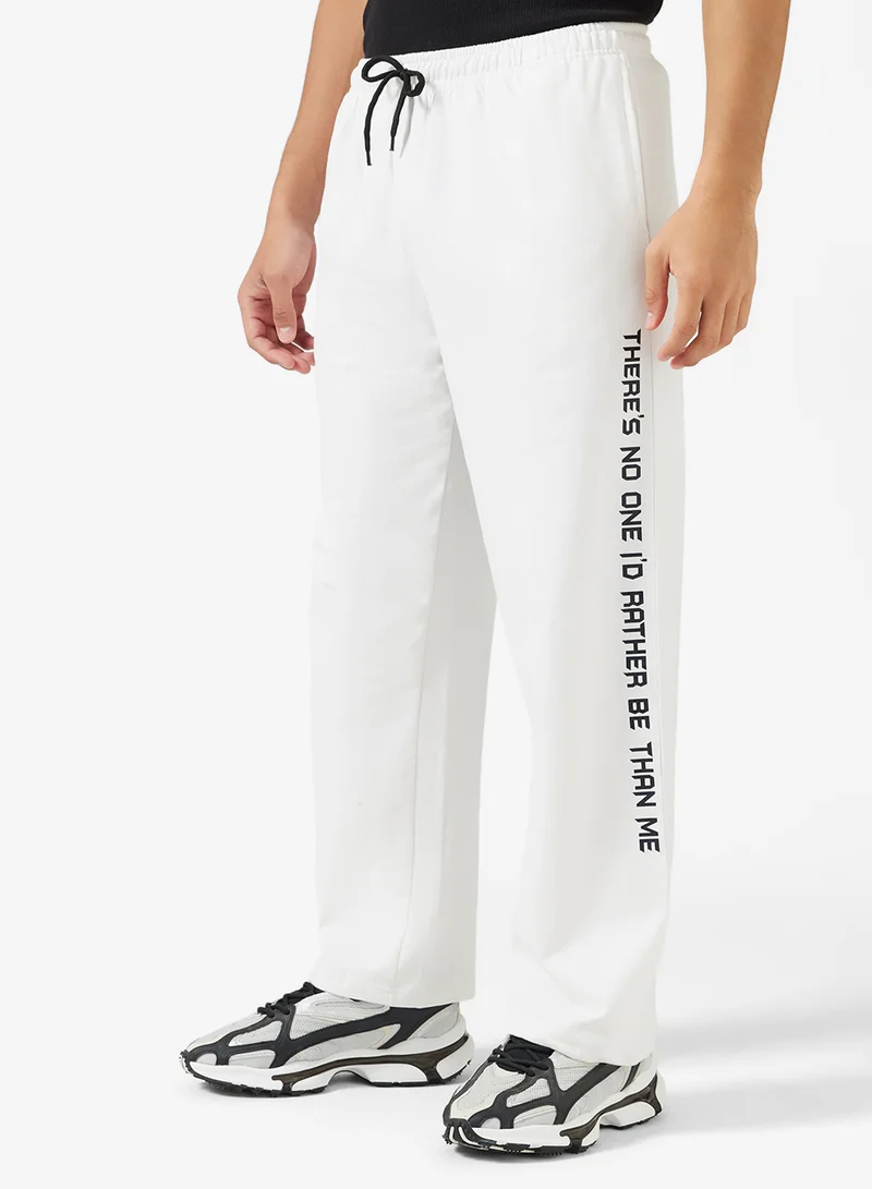 Seventy Five Basics Text Print Open Hem Oversized Joggers
