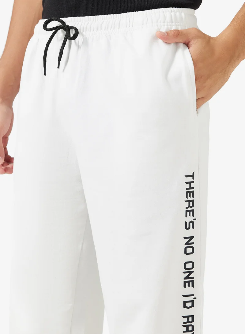 Seventy Five Basics Text Print Open Hem Oversized Joggers