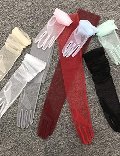 QRBTSCL Women's Wedding Bridal Mesh Tulle Gloves Long Opera Costume Party Glove 27" Elbow Length Sheer Gloves Champagne - Image 5
