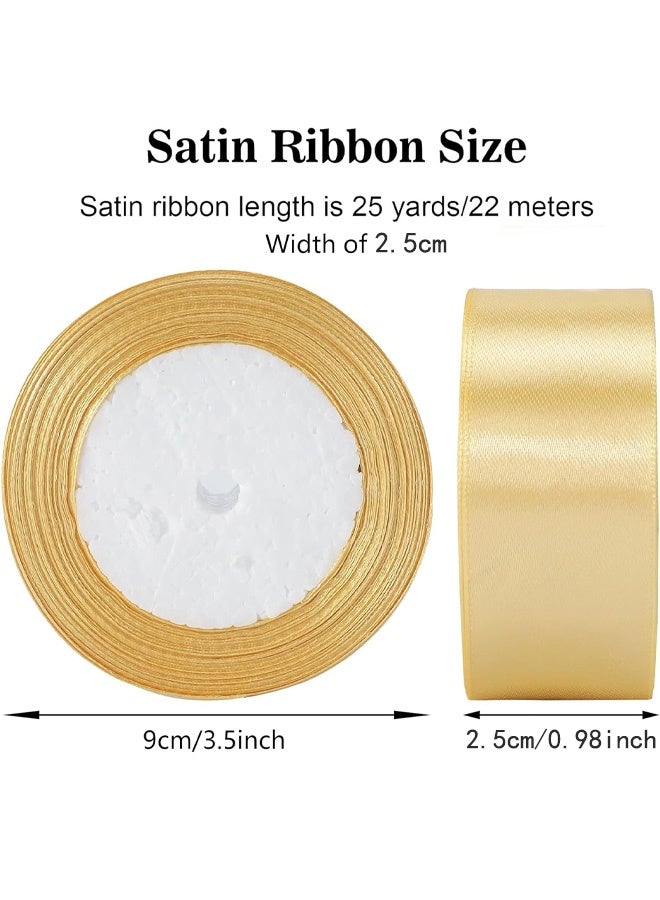 22M Ribbon for Gift Wrapping, 2.5cm Wide Champagne Gold Ribbon, Thick Fabric Gift Wrap Ribbons for Crafting, Halloween, Christmas, Wedding, Valentine's Day Decoration - Image 3