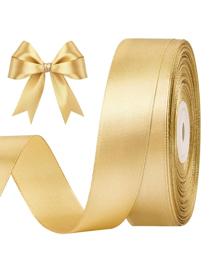 22M Ribbon for Gift Wrapping, 2.5cm Wide Champagne Gold Ribbon, Thick Fabric Gift Wrap Ribbons for Crafting, Halloween, Christmas, Wedding, Valentine's Day Decoration - Image 1