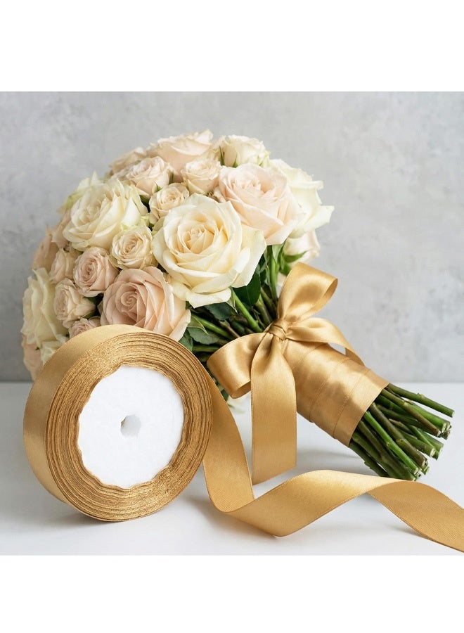 22M Ribbon for Gift Wrapping, 2.5cm Wide Champagne Gold Ribbon, Thick Fabric Gift Wrap Ribbons for Crafting, Halloween, Christmas, Wedding, Valentine's Day Decoration - Image 5