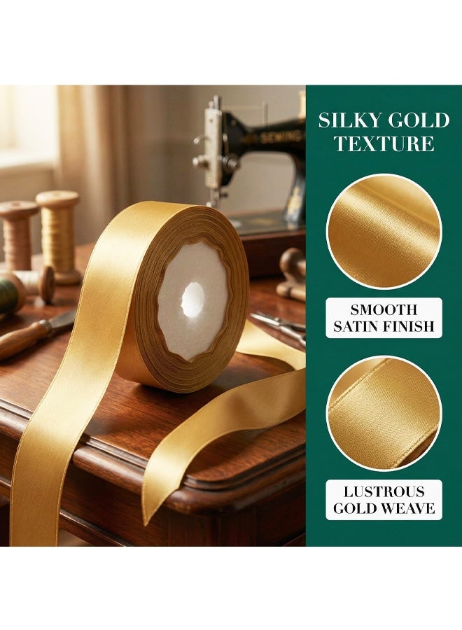 22M Ribbon for Gift Wrapping, 2.5cm Wide Champagne Gold Ribbon, Thick Fabric Gift Wrap Ribbons for Crafting, Halloween, Christmas, Wedding, Valentine's Day Decoration - Image 2