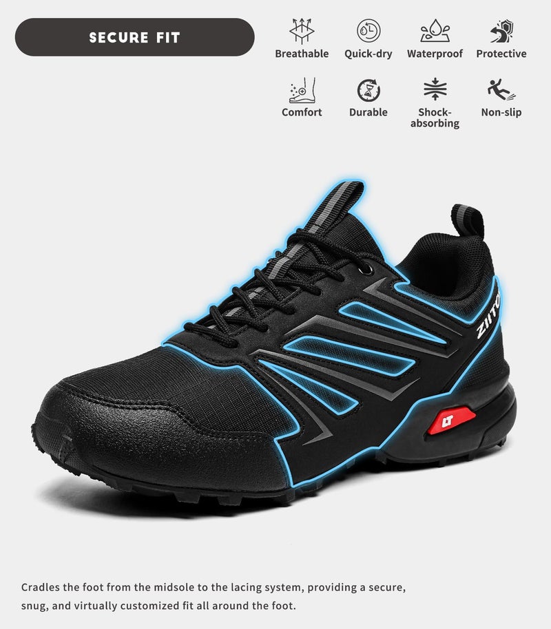 ziitop Mens Trail Running Shoes Waterproof Non-Slip Hiking Walking Sneakers for Outdoor Trailing Trekking Camping Quest Black - Image 4