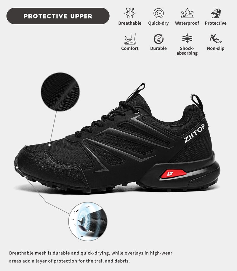 ziitop Mens Trail Running Shoes Waterproof Non-Slip Hiking Walking Sneakers for Outdoor Trailing Trekking Camping Quest Black - Image 2