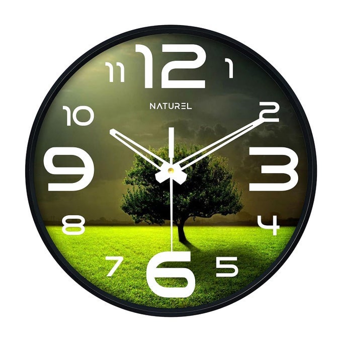 PLASTIC BIG SIZE DESIGNER ANALOGUE ROUND WALL CLOCK WITH GLASS (10 X 10 INCH), GREEN, STANDARD