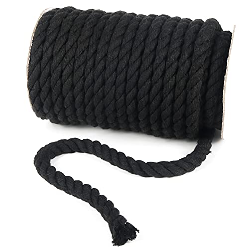 Tenn Well Black Macrame Cord 10mm, 50 Feet 3Ply Twisted Thick Cotton Rope for Crafts, Wall Hangings, Plant Hangers, Knotting, Halloween Decor - Image 4