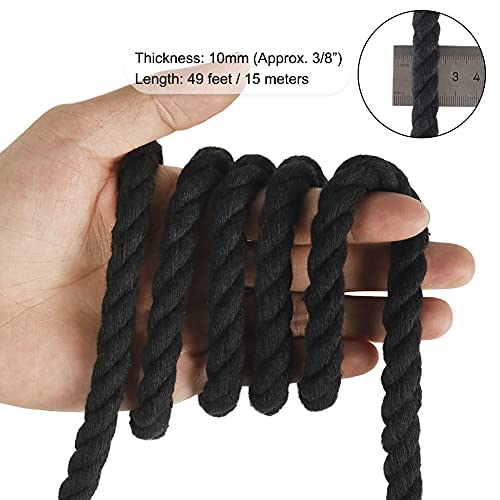 Tenn Well Black Macrame Cord 10mm, 50 Feet 3Ply Twisted Thick Cotton Rope for Crafts, Wall Hangings, Plant Hangers, Knotting, Halloween Decor - Image 2