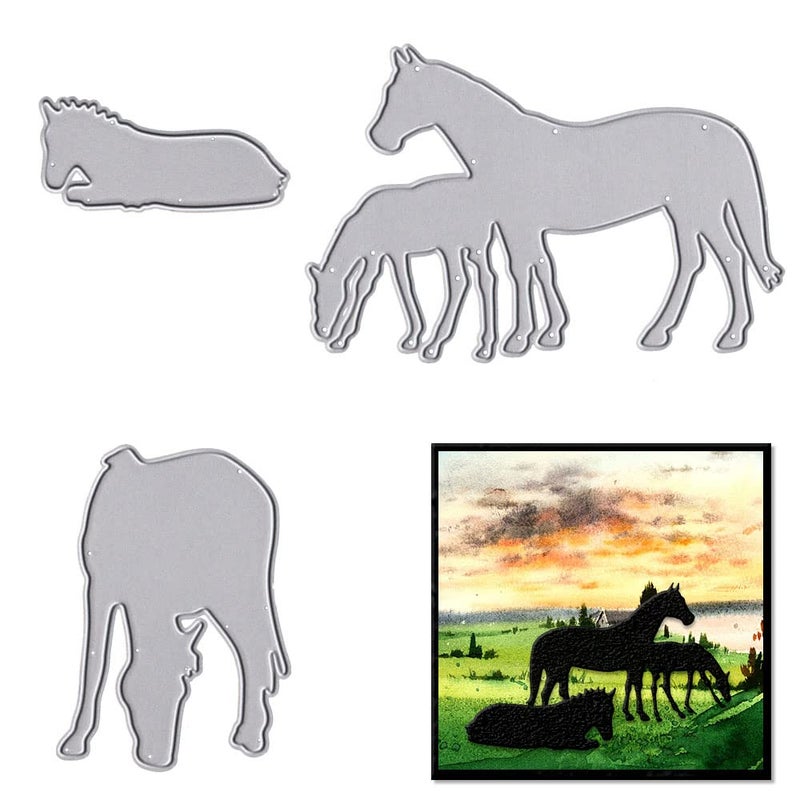 ABTOLS Metal Four Horses Eat Grass Cutting Dies4PCS Horses Die Cuts Embossing Stencils Template Mould for Card Scrapbooking and DIY Craft