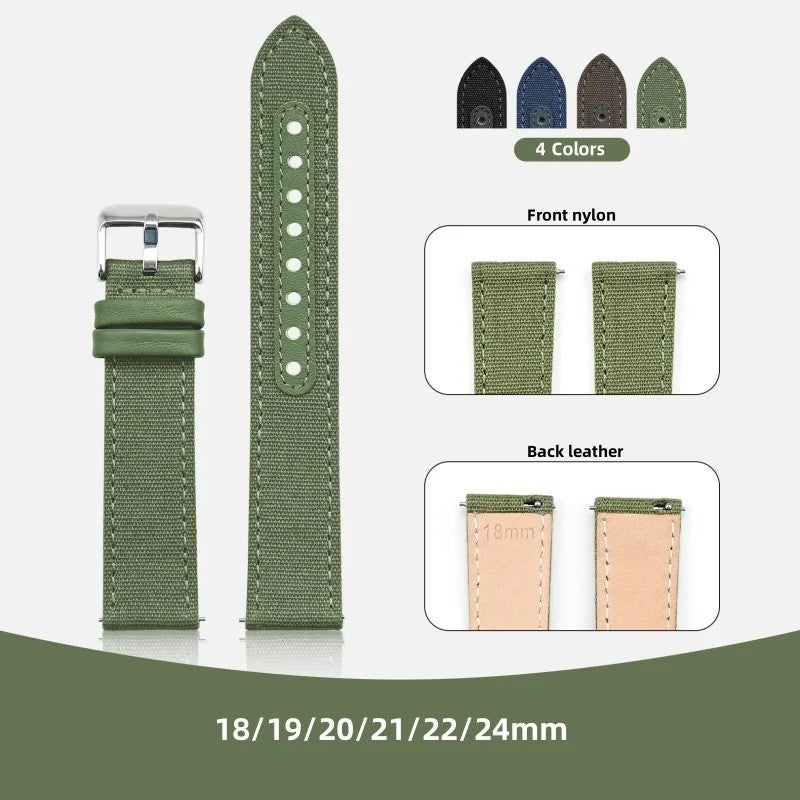 Bluejw New Style 2 in 1 Leather with Nylon Watch Band Strap 18mm 20mm 22mm 24mm for Samsung for Seiko Replace Watch Strap - Image 3
