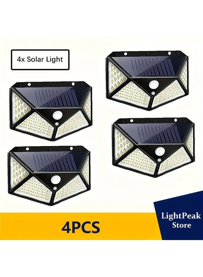 4pcs 100LED Solar Wall Lights Motion Sensor Outdoor Street Light ABS Material - Image 1